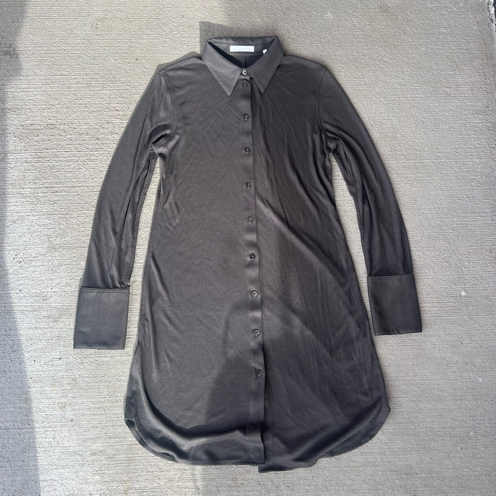 Helmut Lang Womens Ribbed Shirt Dress Graphite Gray Button Front Size M